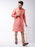 Vastramay Men's Pink And Rose Gold Silk Blend Kurta With Churidar Set
